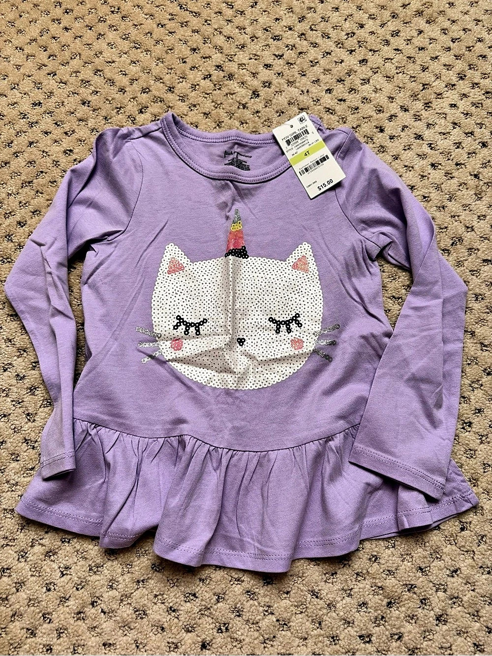 NWT Epic Threads Girls Purple Cat Graphic Long Sleeve Top Size 5T
